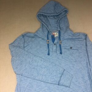 RuffHewn Mens Blue Space Dye Cotton Henley Hoodie Lightweight Pullover Large